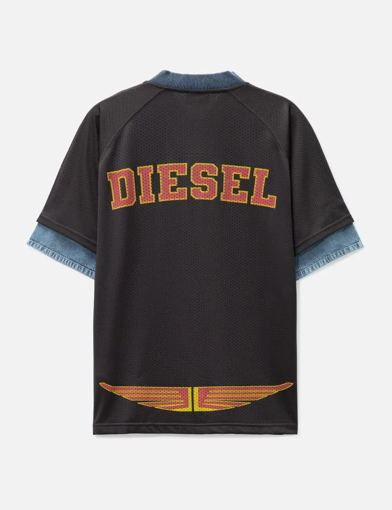 Layered polo shirt in mesh and jersey
