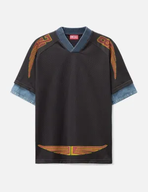 Layered polo shirt in mesh and jersey