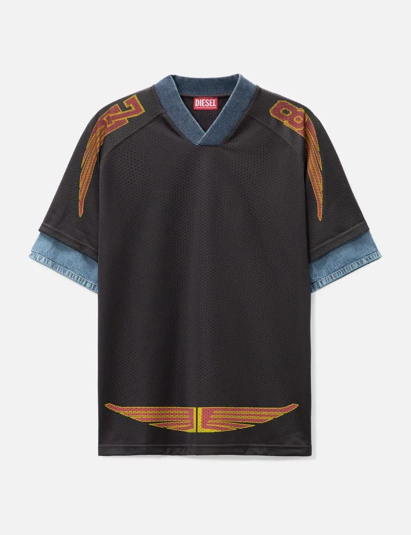 Layered polo shirt in mesh and jersey