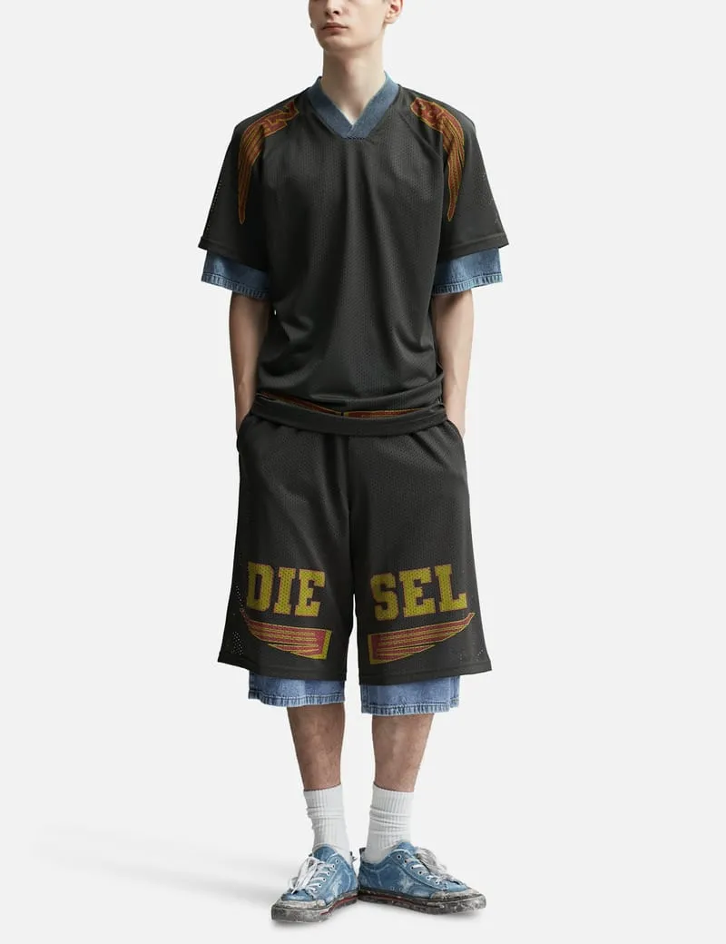 Layered polo shirt in mesh and jersey