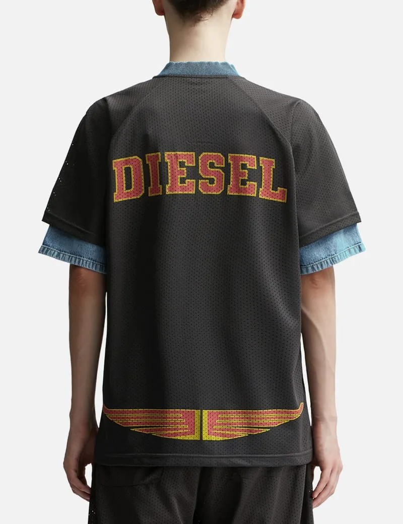 Layered polo shirt in mesh and jersey