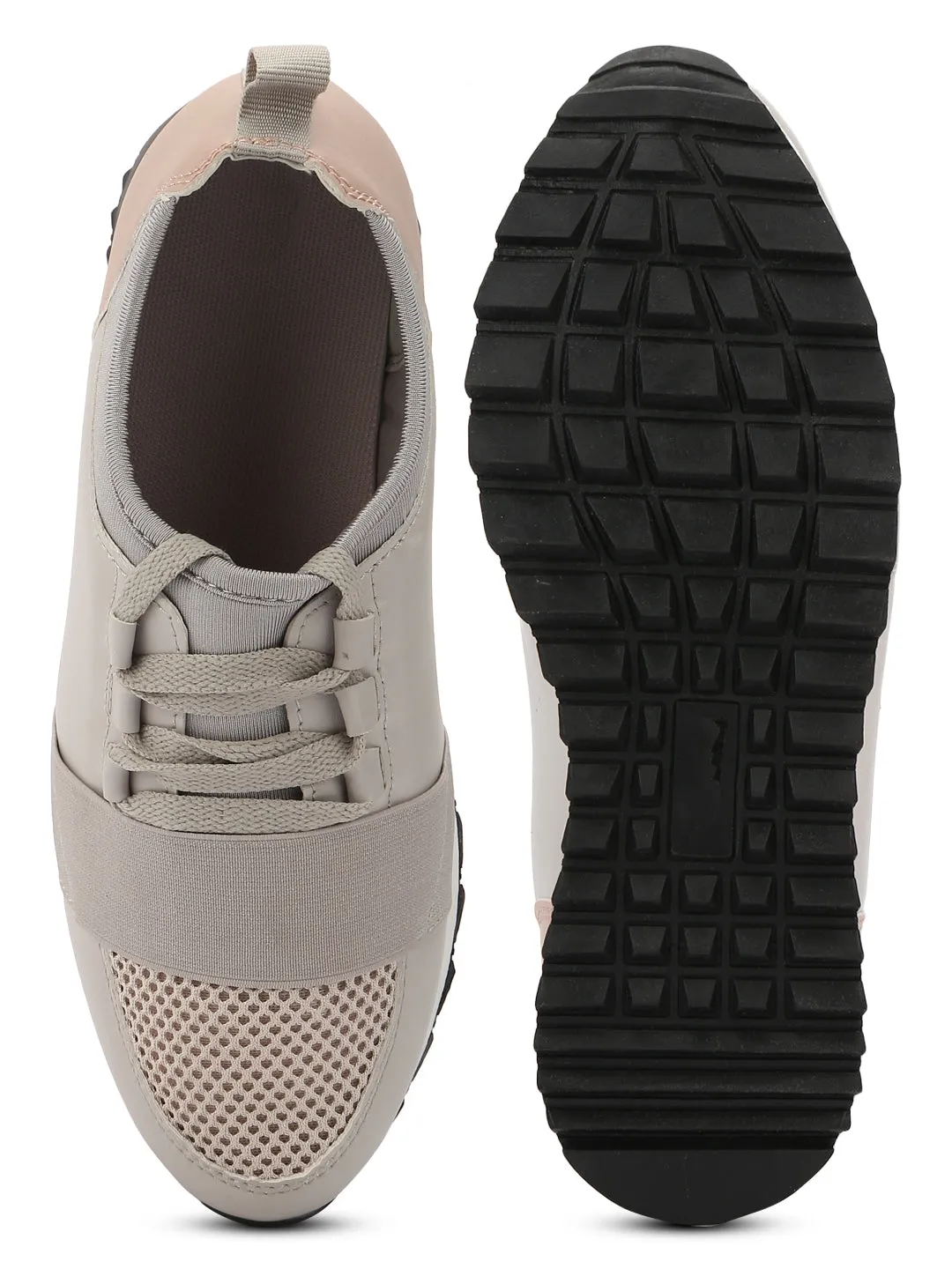Light Grey Blush Lace Mesh Lace-Up Sneakers