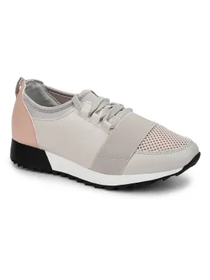 Light Grey Blush Lace Mesh Lace-Up Sneakers