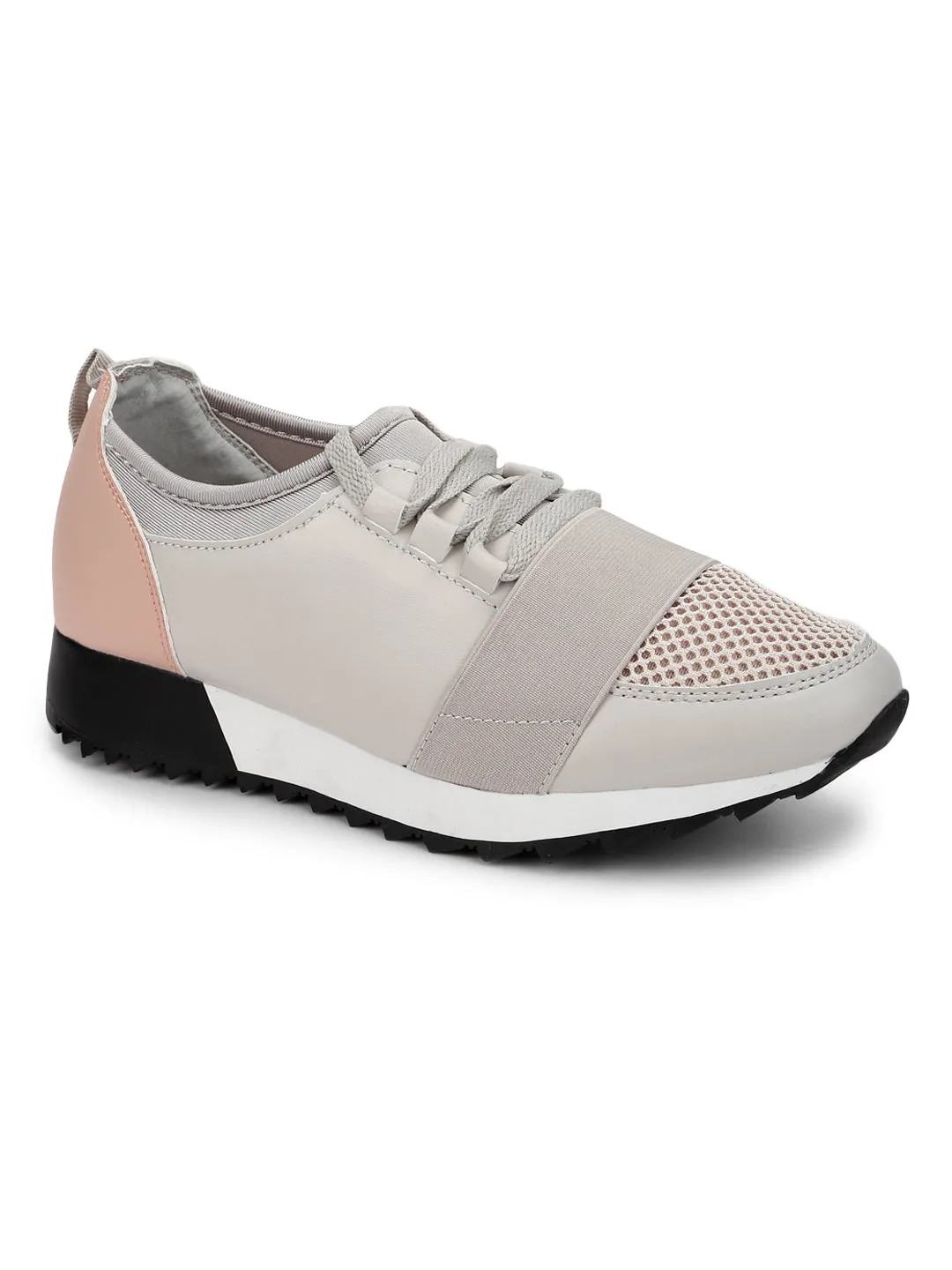 Light Grey Blush Lace Mesh Lace-Up Sneakers
