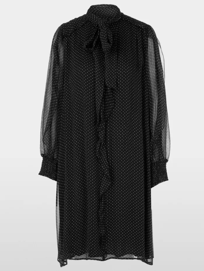 Marc Cain Collections Black Viscose Dress With Bow Tie And Ruffles XC 21.48 W82 COL 900