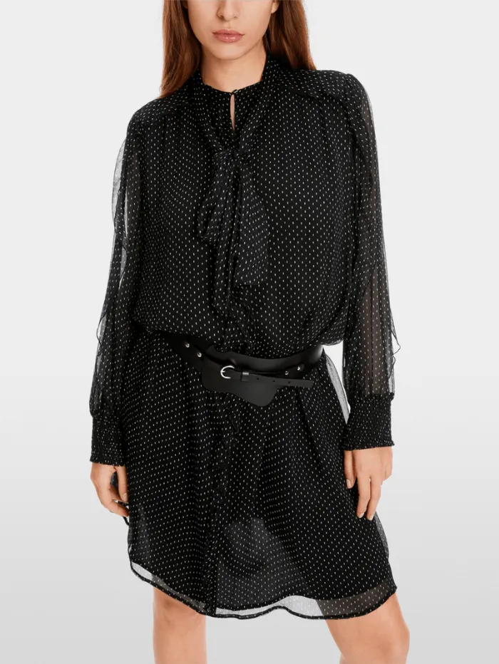 Marc Cain Collections Black Viscose Dress With Bow Tie And Ruffles XC 21.48 W82 COL 900