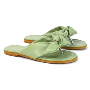 Marleigh Bow Detail Toe Post Flat Sandal Slides in MINT SYNTHETIC LEATHER