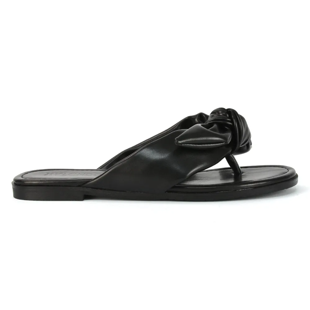 Marleigh Bow Detail Toe Post Flat Sandal Slides in MINT SYNTHETIC LEATHER