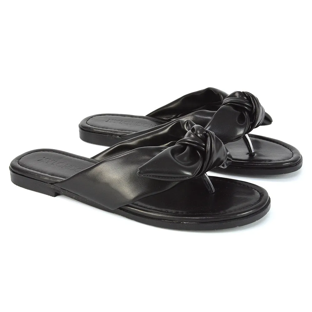 Marleigh Bow Detail Toe Post Flat Sandal Slides in MINT SYNTHETIC LEATHER