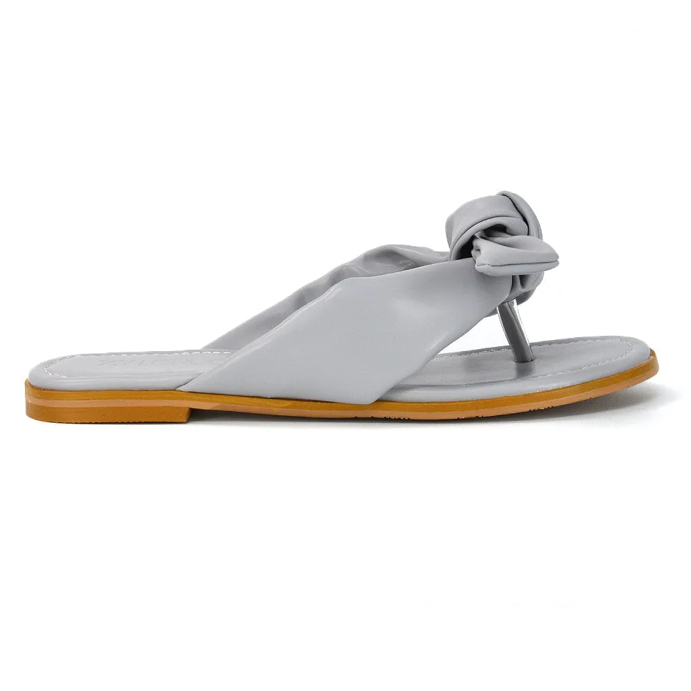 Marleigh Bow Detail Toe Post Flat Sandal Slides in MINT SYNTHETIC LEATHER