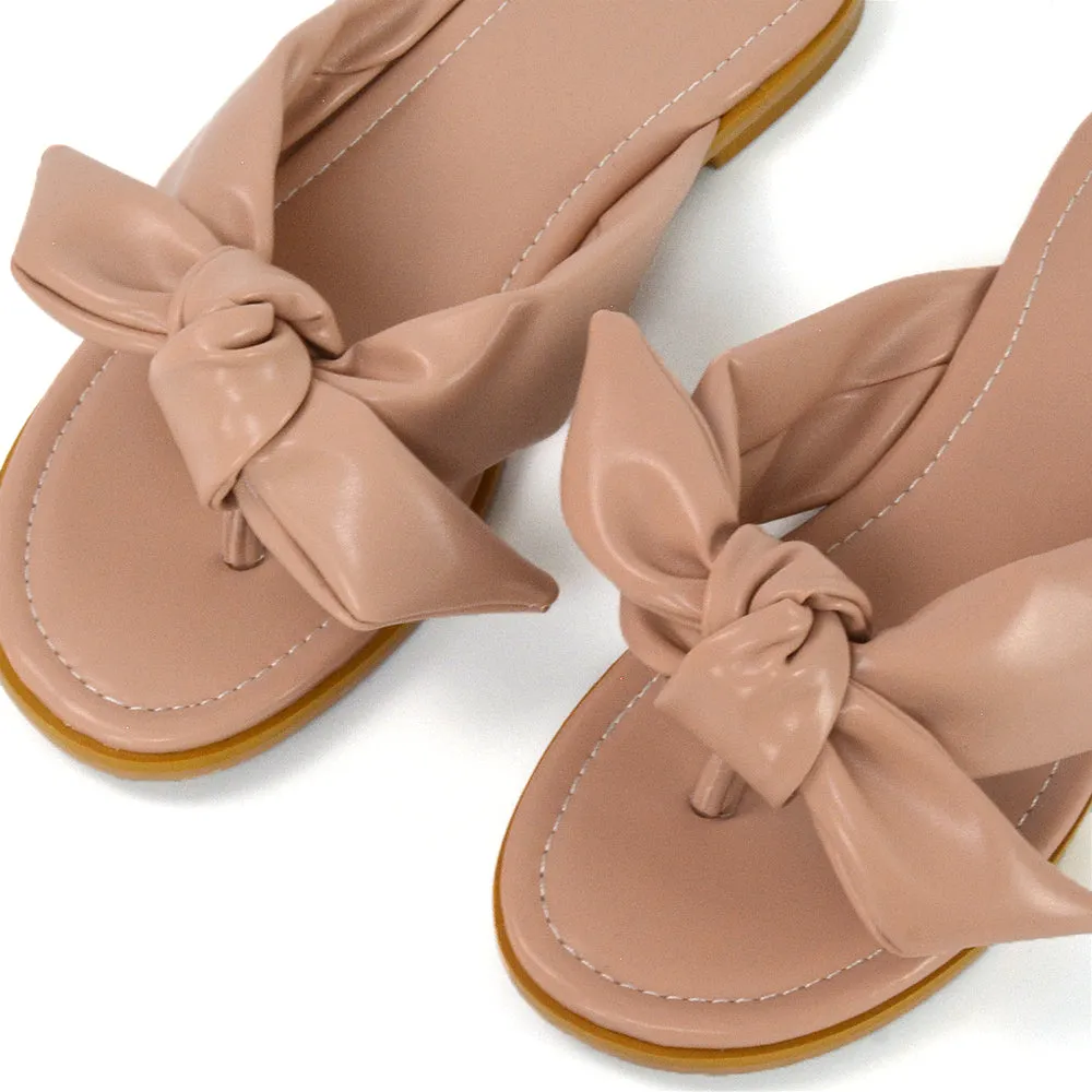 Marleigh Bow Detail Toe Post Flat Sandal Slides in MINT SYNTHETIC LEATHER