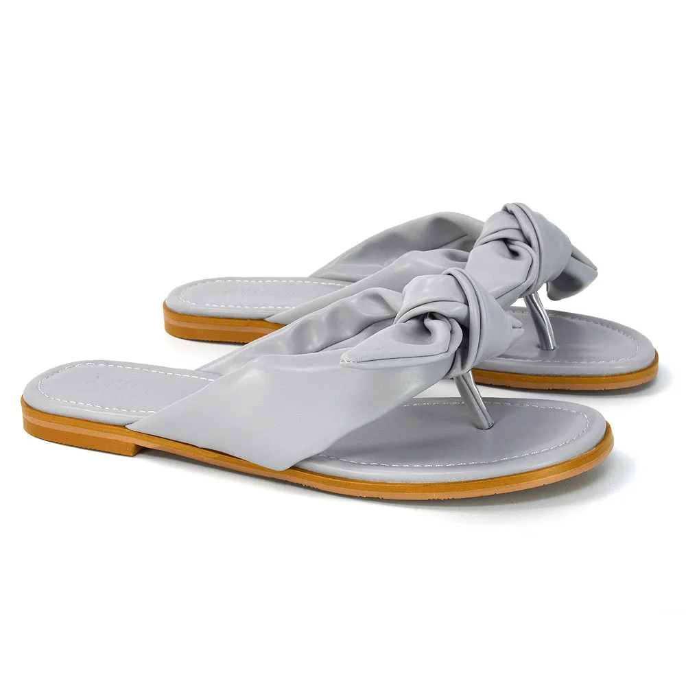 Marleigh Bow Detail Toe Post Flat Sandal Slides in MINT SYNTHETIC LEATHER
