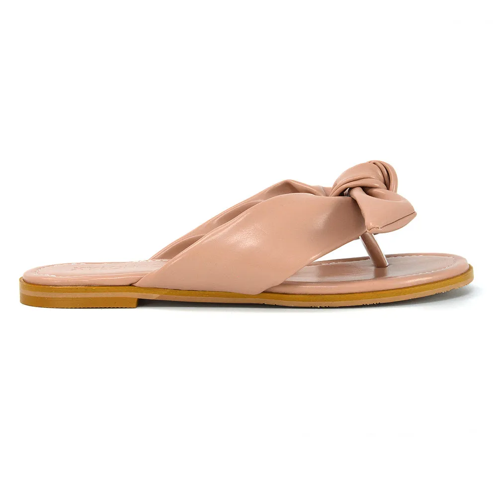 Marleigh Bow Detail Toe Post Flat Sandal Slides in MINT SYNTHETIC LEATHER