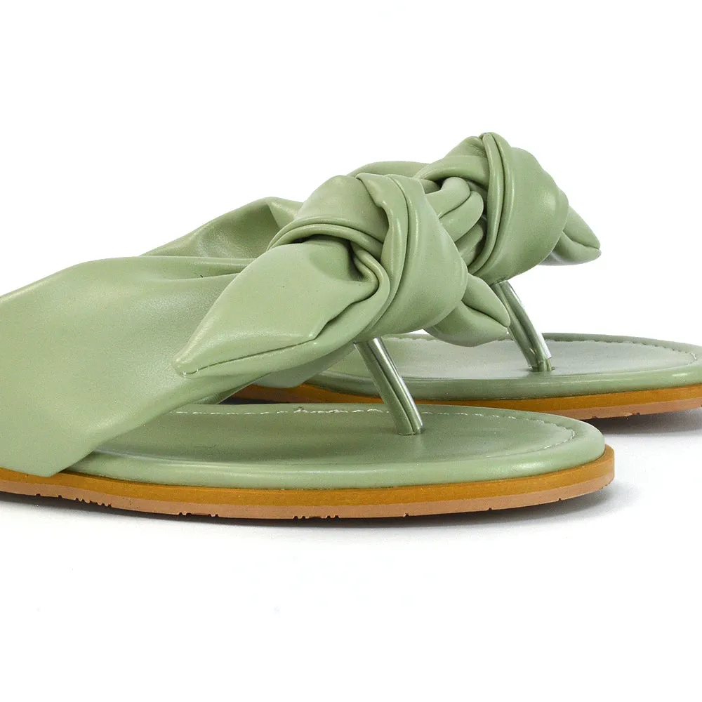 Marleigh Bow Detail Toe Post Flat Sandal Slides in MINT SYNTHETIC LEATHER