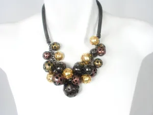 Mesh Necklace with Multi Color Metal Beads