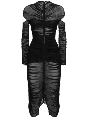 MUGLER   Draped mesh maxi dress w/ cutouts 