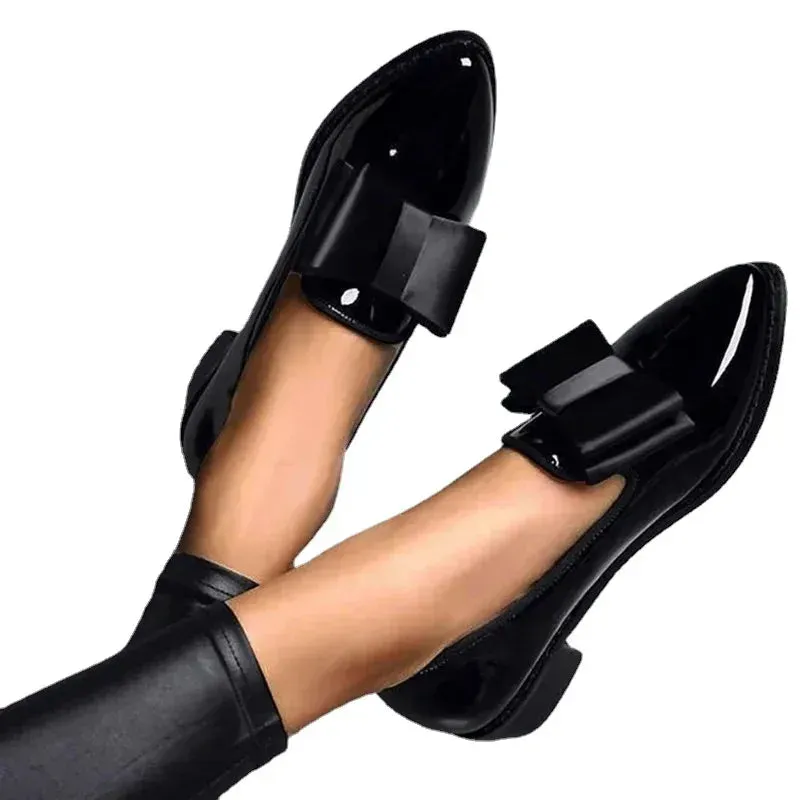 New Women's Loafers Bow Decor Pointed Toe Flat Shoes for Women Patent Leather Shallow Mouth Commuter Daily Casual Shoes