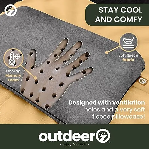 OUTDEER Camping Pillow, Compressible Memory Foam Travel & Camp Pillow for Sleeping Bag with Washable Fleece Pillowcase & Portable Storage Bag, Lightweight, Easy Carry for Outdoors Backpacking Pillow