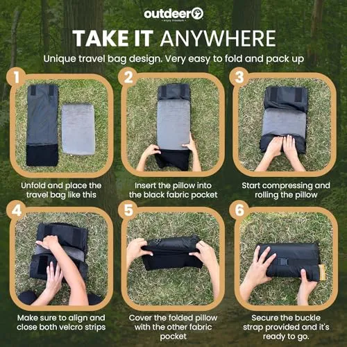 OUTDEER Camping Pillow, Compressible Memory Foam Travel & Camp Pillow for Sleeping Bag with Washable Fleece Pillowcase & Portable Storage Bag, Lightweight, Easy Carry for Outdoors Backpacking Pillow