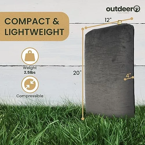OUTDEER Camping Pillow, Compressible Memory Foam Travel & Camp Pillow for Sleeping Bag with Washable Fleece Pillowcase & Portable Storage Bag, Lightweight, Easy Carry for Outdoors Backpacking Pillow