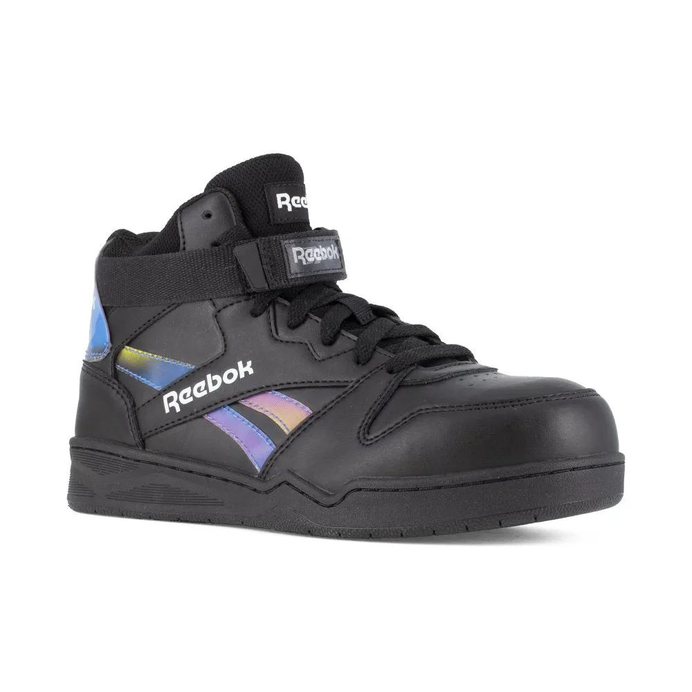 Reebok Women's High Top Bb4500 Work Sneaker Composite Toe Rb494 In Black And Holographic Spectrum
