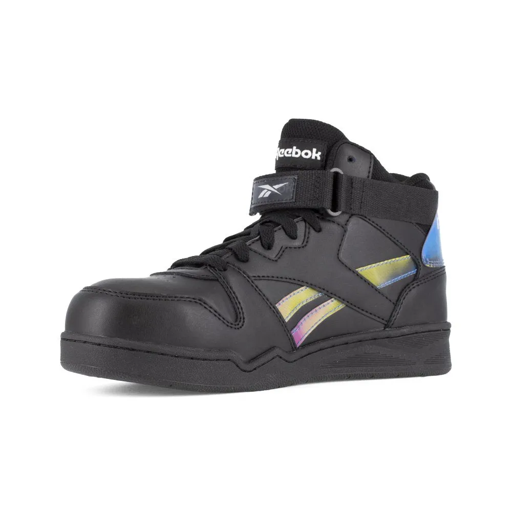 Reebok Women's High Top Bb4500 Work Sneaker Composite Toe Rb494 In Black And Holographic Spectrum