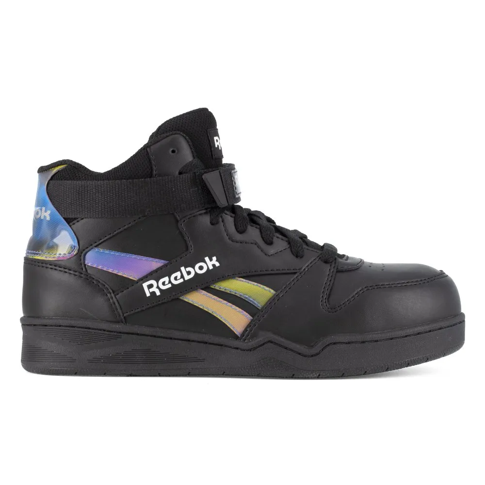 Reebok Women's High Top Bb4500 Work Sneaker Composite Toe Rb494 In Black And Holographic Spectrum