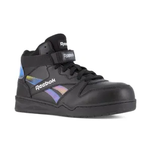 Reebok Women's High Top Bb4500 Work Sneaker Composite Toe Rb494 In Black And Holographic Spectrum