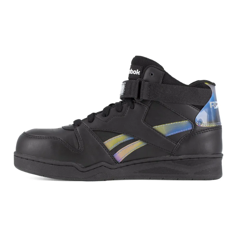 Reebok Women's High Top Bb4500 Work Sneaker Composite Toe Rb494 In Black And Holographic Spectrum