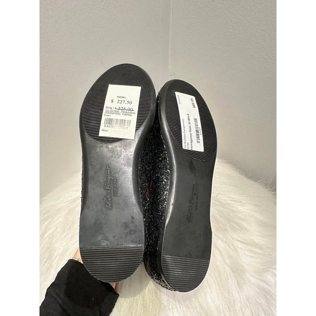 Salvatore Ferragamo Glitter Bow Flats - Size 32