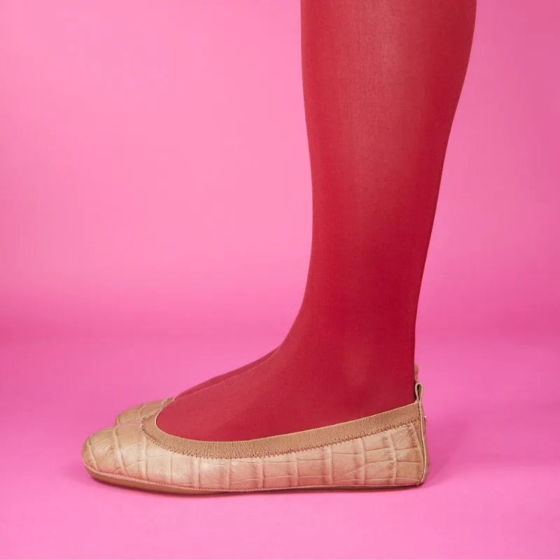 Samara Foldable Ballet Flat in Brown Croc Leather