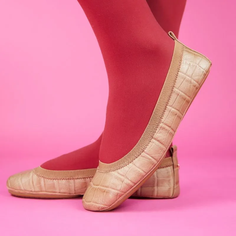 Samara Foldable Ballet Flat in Brown Croc Leather