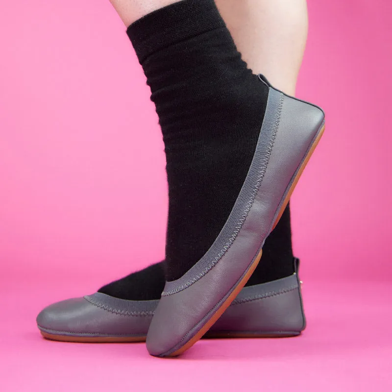 Samara Foldable Ballet Flat in Dark Grey Leather