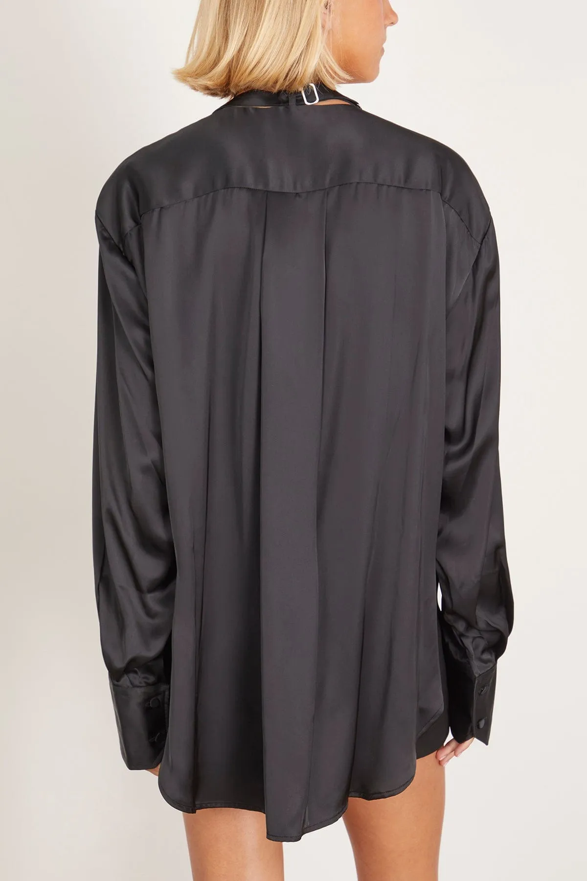 Satin Bow Tie Shirt in Black