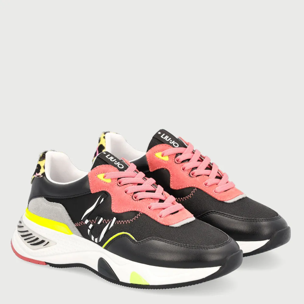 Scarpe Donna LIU JO Sneakers in Mesh Suede e Raso Nero e Rosa