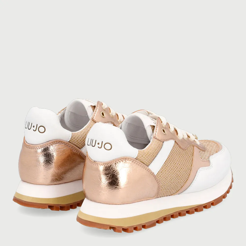 Scarpe Donna LIU JO Sneakers in Pelle e Tessuto Mesh colore Bianco e Oro