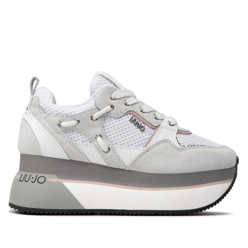 Scarpe Donna LIU JO Sneakers Platform Super Maxi Wonder in Pelle Suede e Mesh colore Bianco