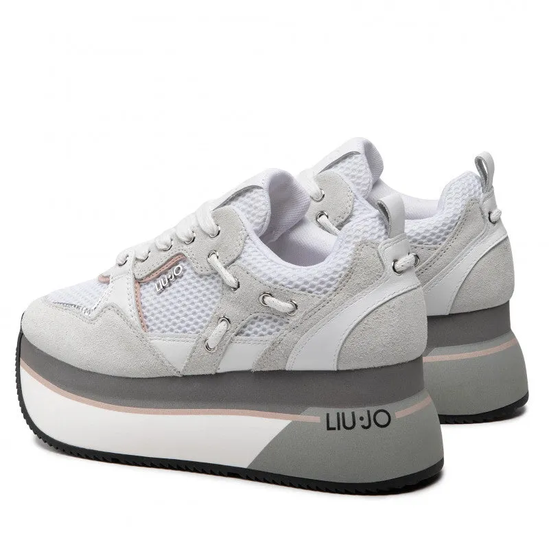 Scarpe Donna LIU JO Sneakers Platform Super Maxi Wonder in Pelle Suede e Mesh colore Bianco