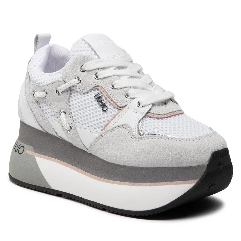 Scarpe Donna LIU JO Sneakers Platform Super Maxi Wonder in Pelle Suede e Mesh colore Bianco