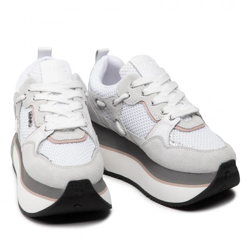 Scarpe Donna LIU JO Sneakers Platform Super Maxi Wonder in Pelle Suede e Mesh colore Bianco