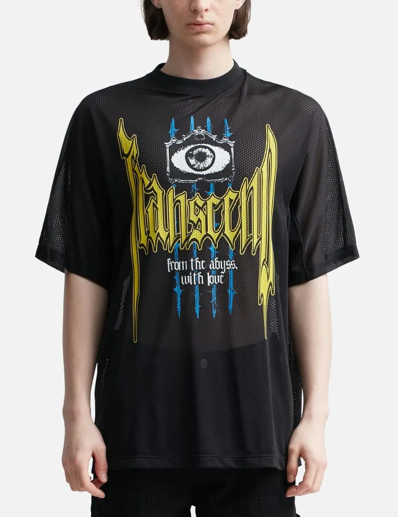 Slogan Print Nylon Mesh T-shirt