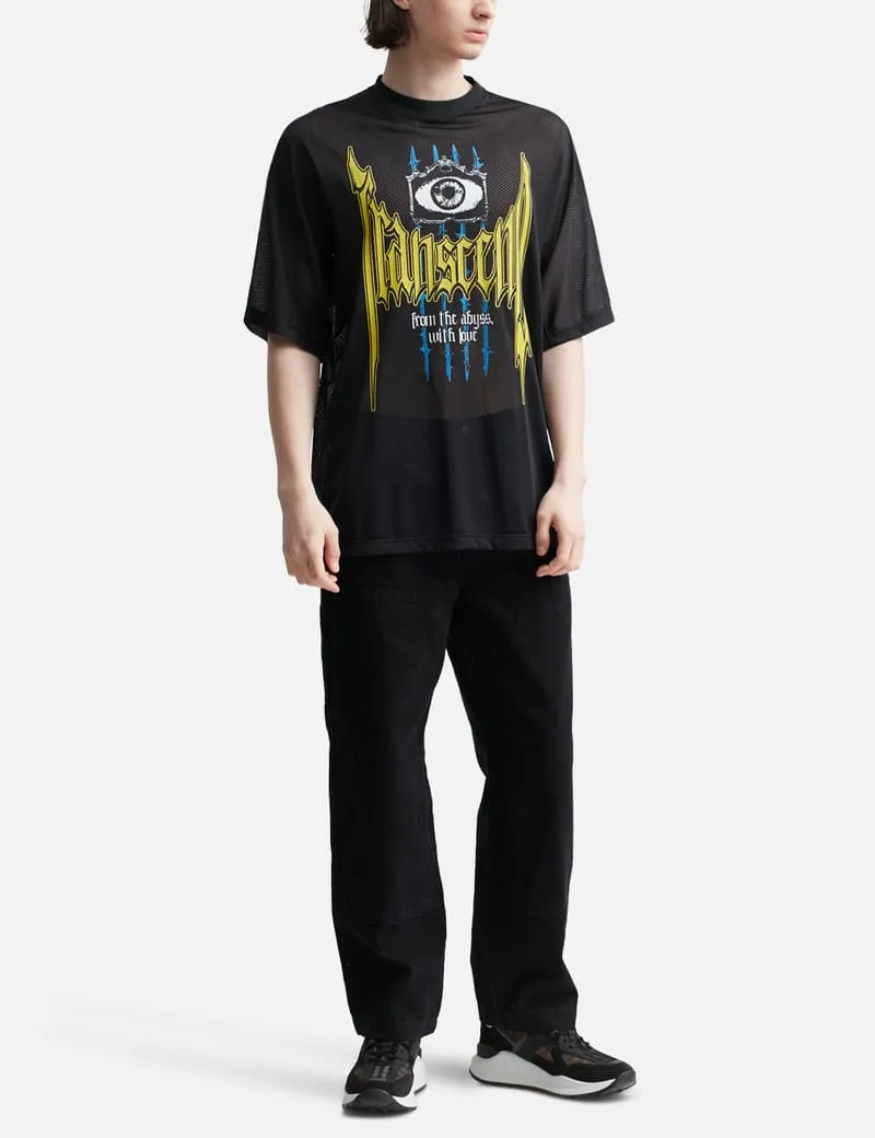 Slogan Print Nylon Mesh T-shirt