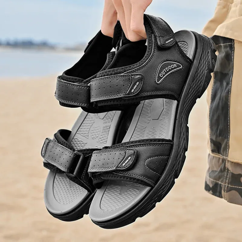 Sohiwoo Genuine Leather Men's Sandals Summer New Outdoor Ultra-light Walking Treking Casual Shoes Hiking Men Slippers Beach Wading Shoes