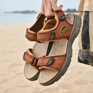 Sohiwoo Genuine Leather Men's Sandals Summer New Outdoor Ultra-light Walking Treking Casual Shoes Hiking Men Slippers Beach Wading Shoes