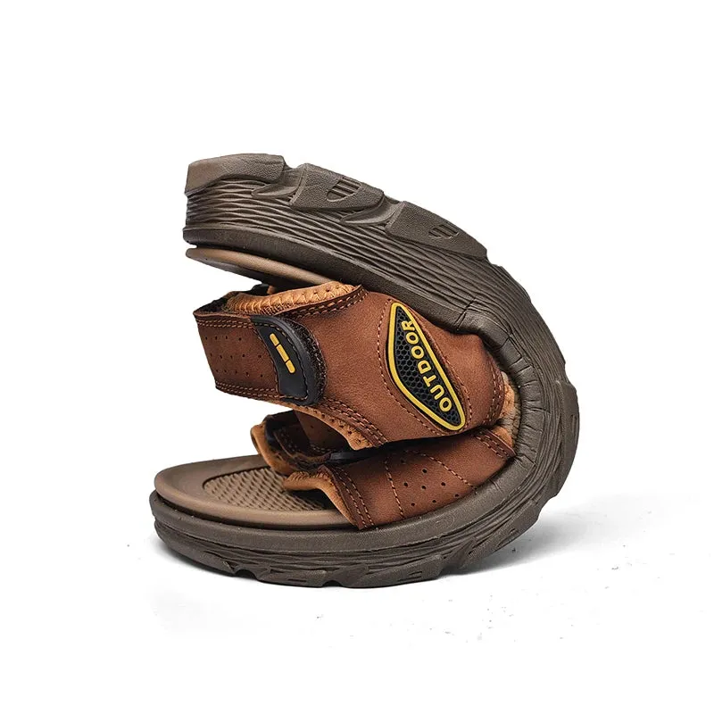 Sohiwoo Genuine Leather Men's Sandals Summer New Outdoor Ultra-light Walking Treking Casual Shoes Hiking Men Slippers Beach Wading Shoes