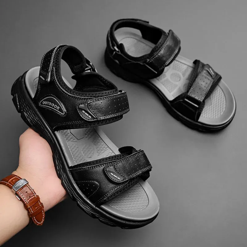 Sohiwoo Genuine Leather Men's Sandals Summer New Outdoor Ultra-light Walking Treking Casual Shoes Hiking Men Slippers Beach Wading Shoes