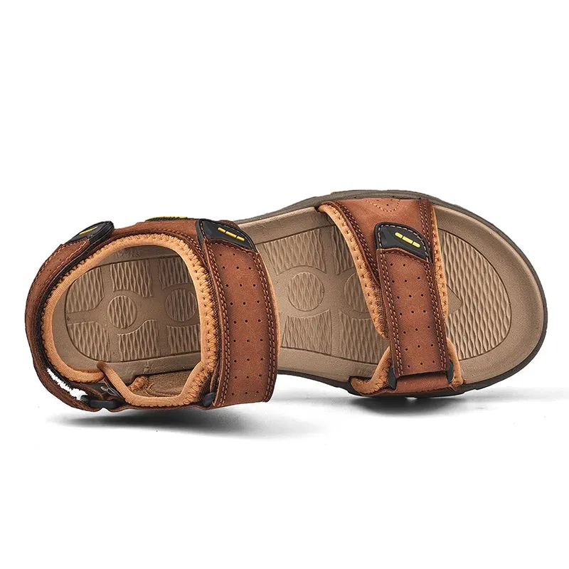 Sohiwoo Genuine Leather Men's Sandals Summer New Outdoor Ultra-light Walking Treking Casual Shoes Hiking Men Slippers Beach Wading Shoes