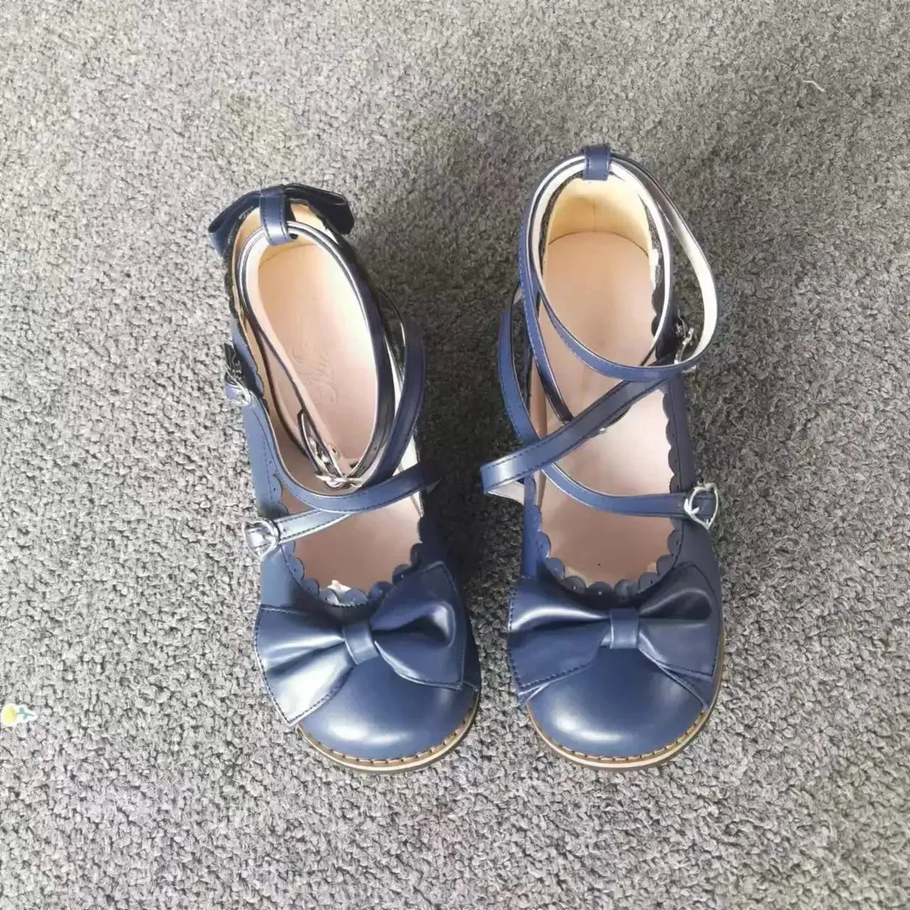Sohiwoo Lolita Shoes Women Flats Low Round With Cross Straps Bow Cute Girls Princess Tea Party Shoes Students Lovely Shoes Size 34-41