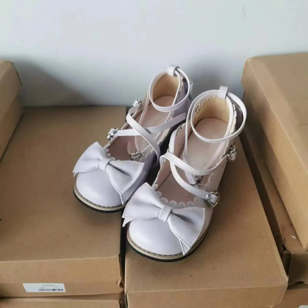 Sohiwoo Lolita Shoes Women Flats Low Round With Cross Straps Bow Cute Girls Princess Tea Party Shoes Students Lovely Shoes Size 34-41