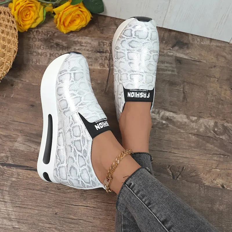 Sohiwoo Print Loafers Shoes Women 2024 Spring Slip-On Hidden Heels Sneakers Woman Pu Leather Chunky Platform Sports Shoes Ladies